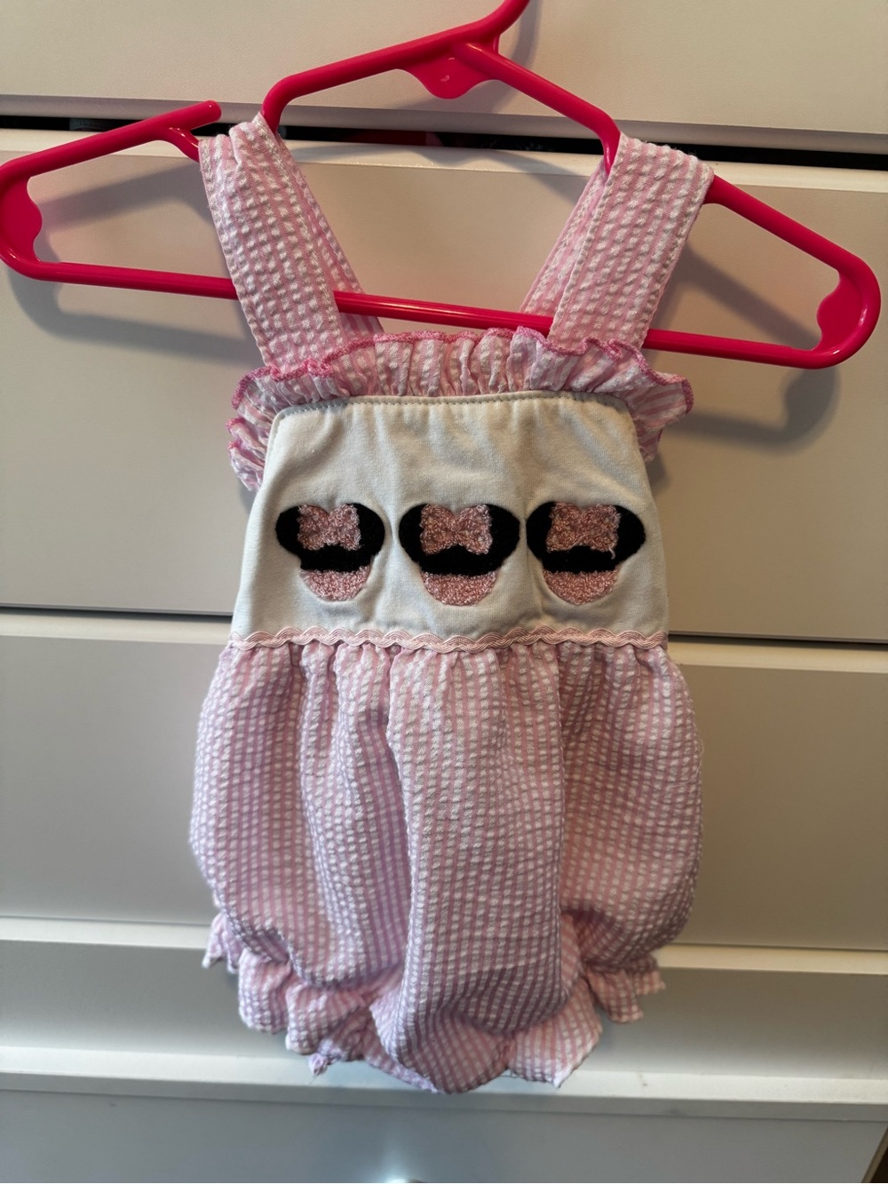 Pink Seersucker Smocked Minnie Mouse Bubble